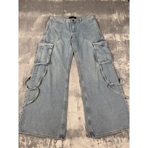 LOVE FOR HUMANITY Women's Light Wash Wide Leg High Rise Cargo Jeans Size 5/27